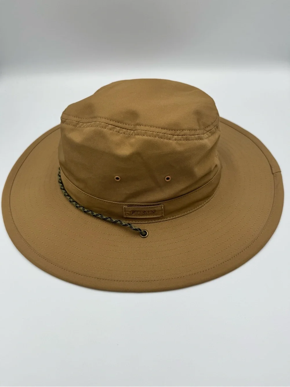 Filson Twin Falls Travel Canvas Bucket Hat with Green-Black Braided Chin Strap